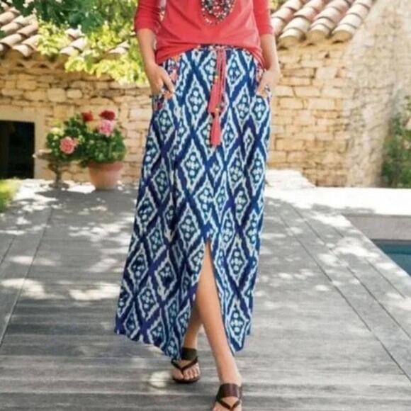 Soft Surroundings maxi skirt women’s size M blue abstract embroidered boho beach - Picture 1 of 7
